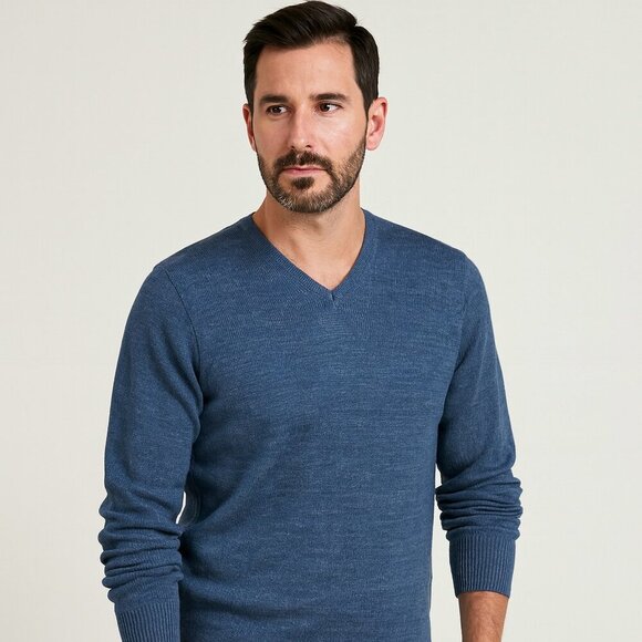 Bruun & Stengade Blue V-Neck Knit Pullover Wool Blend Sweater Men’s Size L - Picture 10 of 10